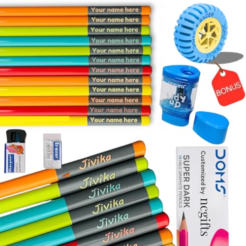 Image of ncgifts Personalized Pencils with Name for Kids 20 Pcs - Customized Name Pencil Set for Kids with Free Eraser & Sharpener - Engraved Name Ideal for School, Birthday & Return Gifts