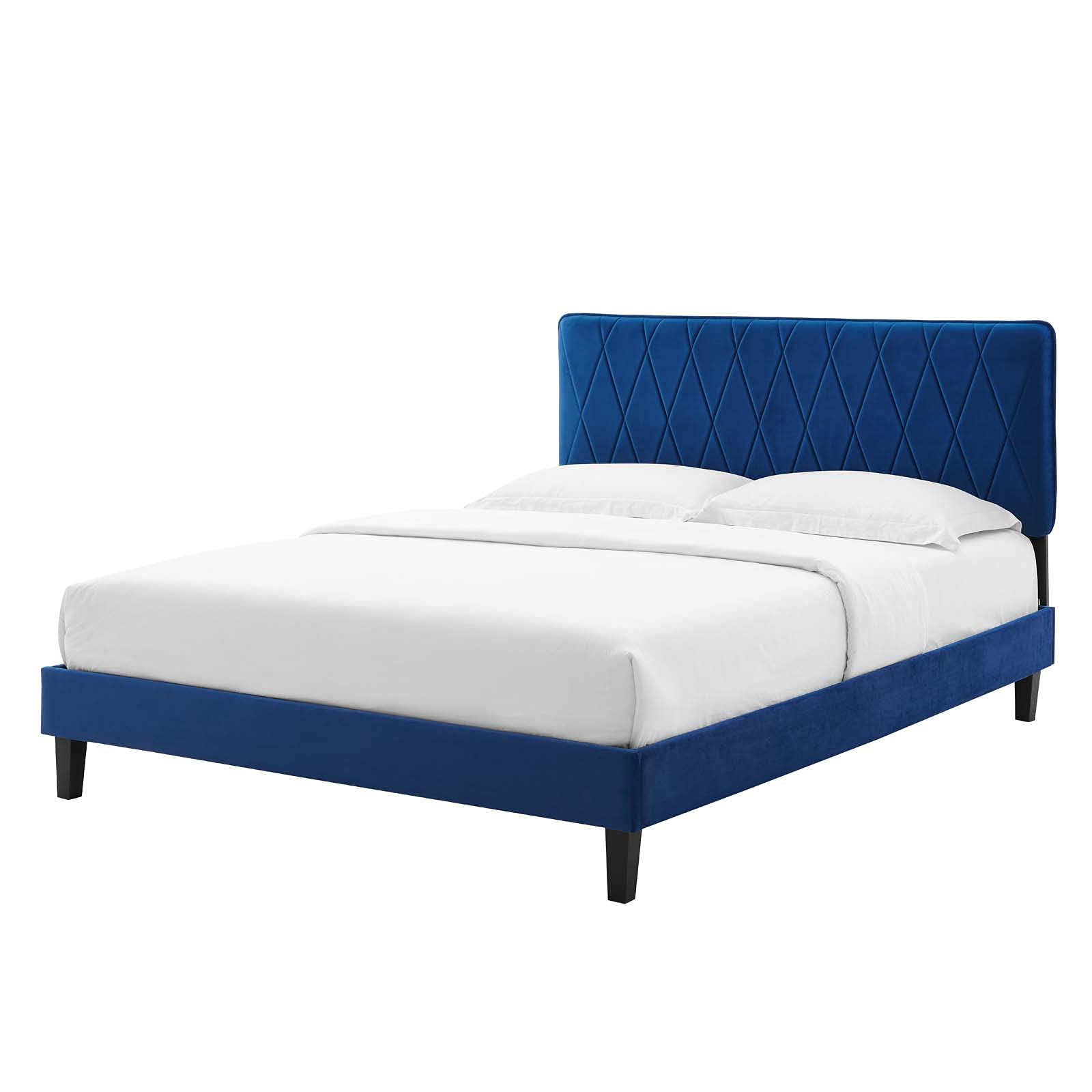 Full, Platform Bed Frame, Full Size, Velvet, Blue Navy, Modern Contemporary, Bedroom Master Guest Suite