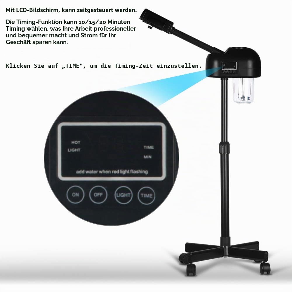 Timer Gesichtsdampfer Schwarz LCD-Bildschirm Professionelle Salon SPA Gesichtspflege Höhenverstellbar