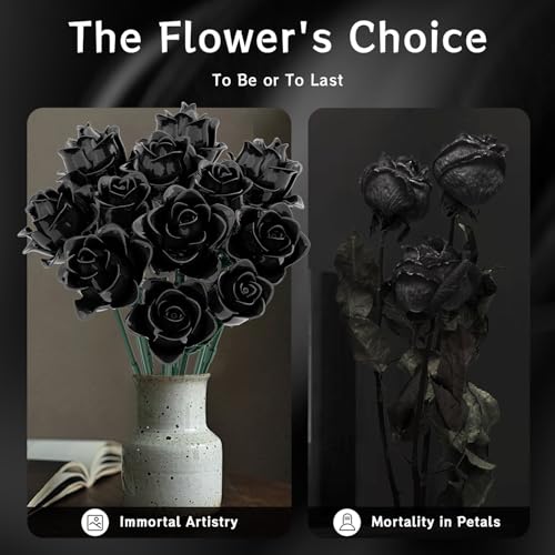 Image of Black Roses Bouquet Building Set, Artificial Flowers Botanical Collection Building Block for Adults, Gothic Home Decor for Women, Girls, Compatible with Lego Flowers, 585 PCS