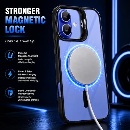 Image of A rtistque Clear Back Cover Case for iPhone 16 | Compatible with Mag-Safe | Built-in Adjustable Camera Stand | Shockproof TPU Bumper | Premium Transparent Design | iPhone 16 Back Cover - Black