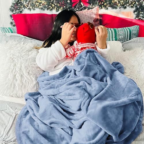 Image of VAS COLLECTIONS Premium Plush Double Blanket | 300 GSM Lightweight Cozy Soft for Bed, Sofa, Couch, Travel & Camping| 220x230 cm or 86x90 inches | Sky Blue