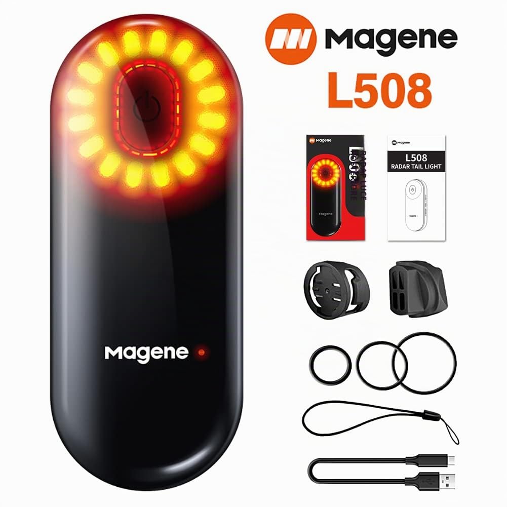 Magene L508 Fanale posteriore radar per bici, 5 modalità di illuminazione, fanale posteriore per bici ricaricabile TYPE-C, per ciclismo MTB, bicicletta, lunga durata della batteria