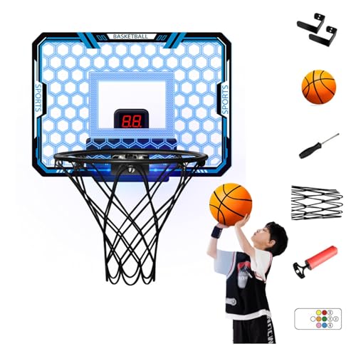 Canasta baloncesto interior compacta para pared que ahorra espacio con luces LED 7