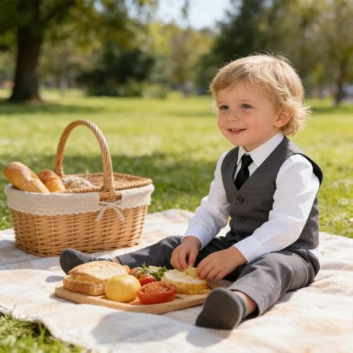 Image of Baby Boy Formal Suit for Toddler Infant Tuxedo Dress Suits | Little Gentleman, Wedding Ring Bearer Outfit, Vest Pants Long-Sleeve Shirt Tie, Birthday Party Christmas Prom, Classic