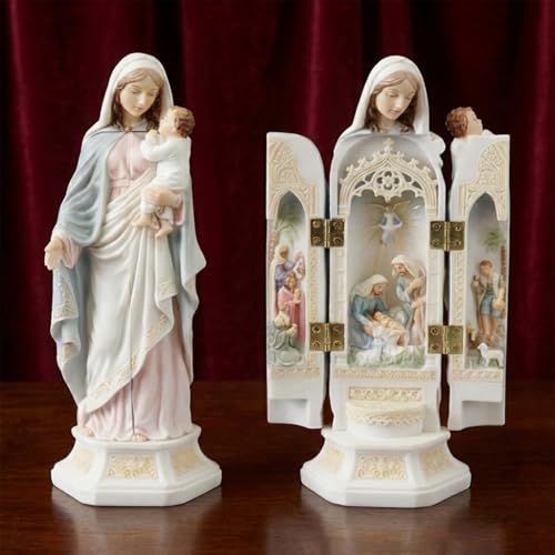 Genérico Tríptico Belen Navidad 3D, Estatua Virgen María con Nacimiento Belen, Regalo Cristiano Decoracion Religiosas para Hogar