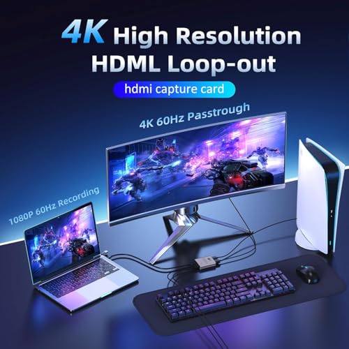 Image of ETZIN 4K 30Hz Audio Video Capture Card, 1080p 60fps USB 3.0 HDMI Video Capture Device, Full HD 1080P for Game Recording, Live Streaming Broadcasting Most Gaming Consoles /DSLR /OBS EPL-HC-V9