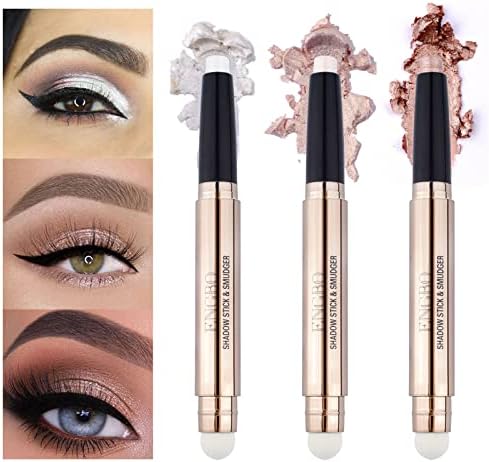 LOKFAR 3 PCS Eye-Shadow Stick Makeup Cosmetics Eye Brightener Stick, Waterproof Rotatable Cream Eye Shadow Pencil Crayon, Glitter Shimmer Eyeshadow Stick with Sponge Brush for Eye Makeup (01#02#03#)