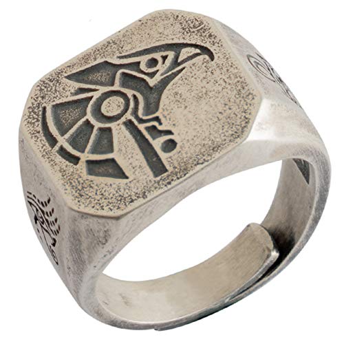 Vintage 925 Sterling Silver Egypt Gods Pharaoh's Guards Anubis Horus Ring Engraved The Eye of Horus and Ankh Cross for Men Women Open Adjustable