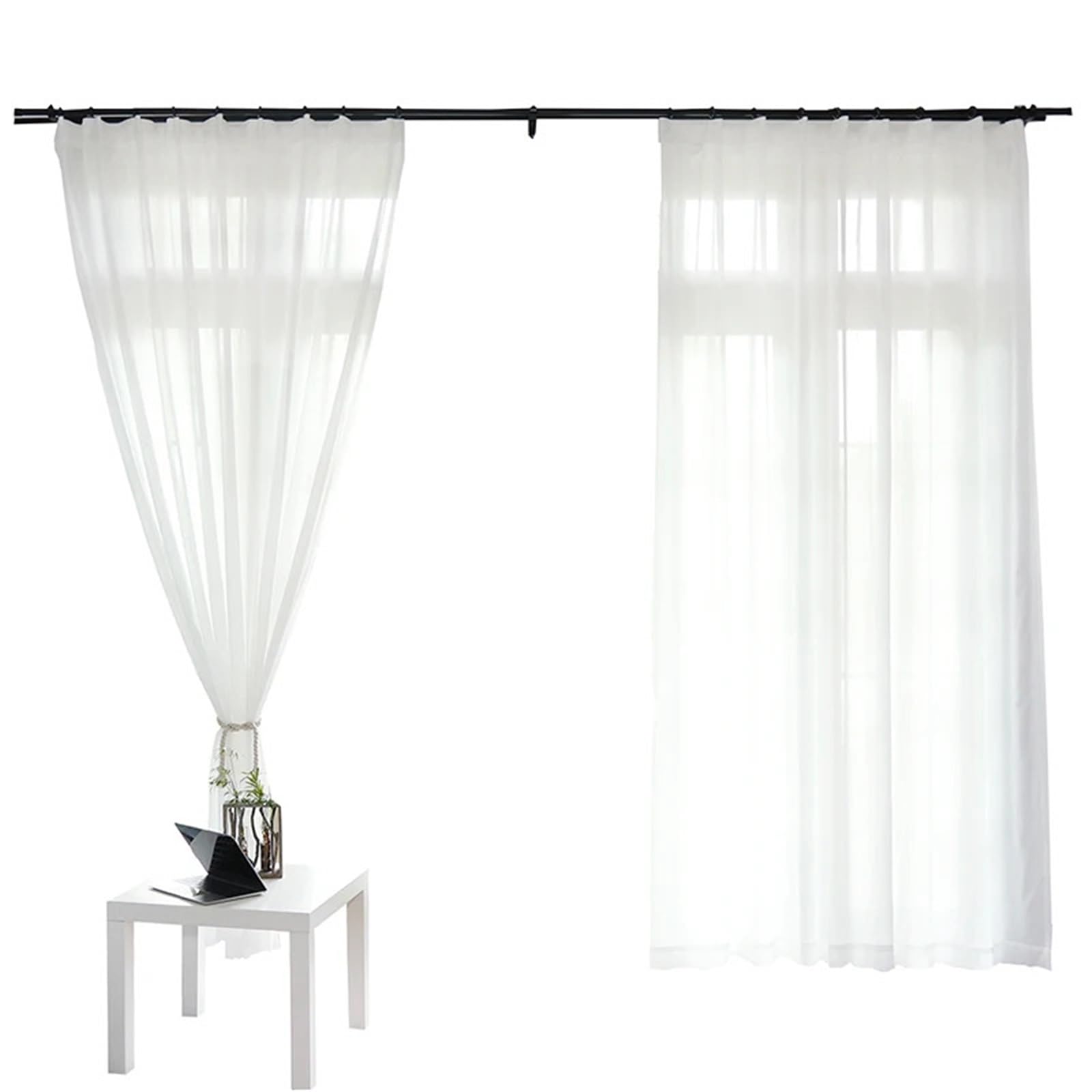 USOHJZ White Tulle Curtains for Living Room Decoration Modern Chiffon Solid Sheer Voile Kitchen Curtain