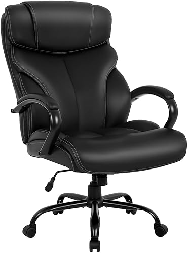 Miniatura 9 de Silla de oficina grande y alta, asiento ancho de 500 libras, silla de escritorio con brazos de apoyo lumbar, respaldo alto, piel sintética, silla