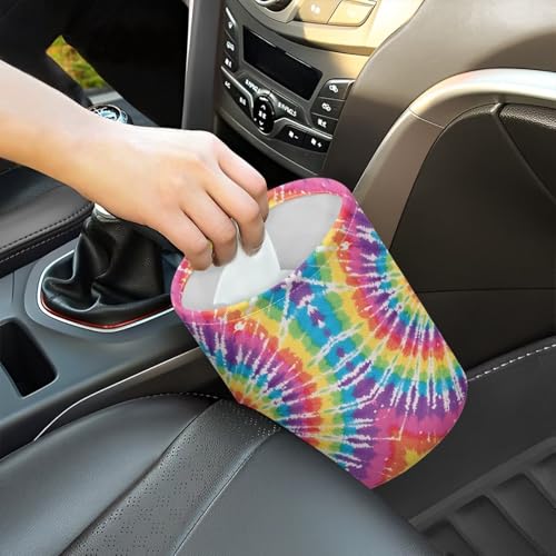 Image of Colorful Tie Dye Collapsible Waste Basket Bin Car Trash Can Bags Small Trash Can Car Accessories Interior for Car SUV Trucks