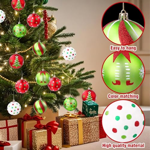 JOLCEEY 12pcs Christmas Tree Baubles, 3.15 Inch Hanging Christmas Balls Ornaments Red and Green Xmas Baubles Shatterproof Balls with Strings for Xmas Tree Decorations — photo 3