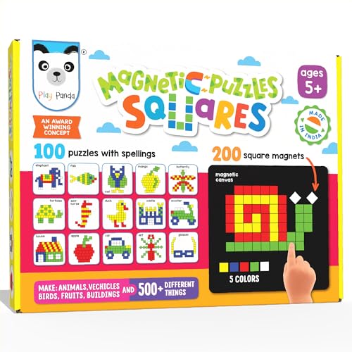Image of PLAY PANDA Magnetic Puzzle Board, 200 Square Shapes & Patterns for Kids