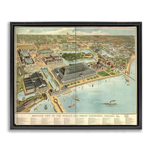 Vintage Exposition Map Chicago, 17 x 21 Inch Canvas in Floater Frame