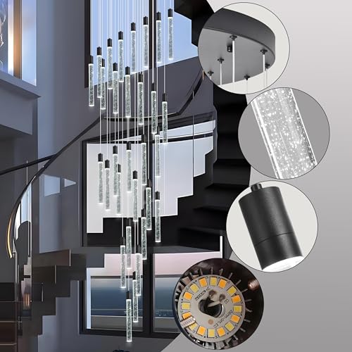 Image of 30-Lights Bubble Crystal Chandelier for Entryway High Ceiling,Black