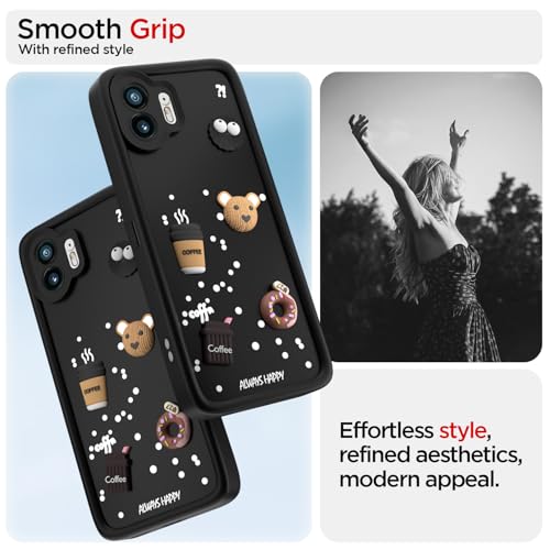 Image of Pikkme Back Cover for Nothing Phone 2 | Cute Fun Cartoon 3D Bear Silicone Full Body Protection Bumper Case (Black)