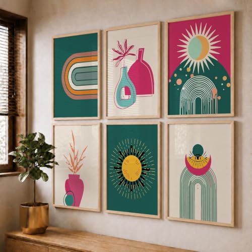 Image of kotart Minimal Boho Painting with Frame for Home Decor - Painting for Wall Decoration - Pack of 6 (10x13, wall painting for living room)