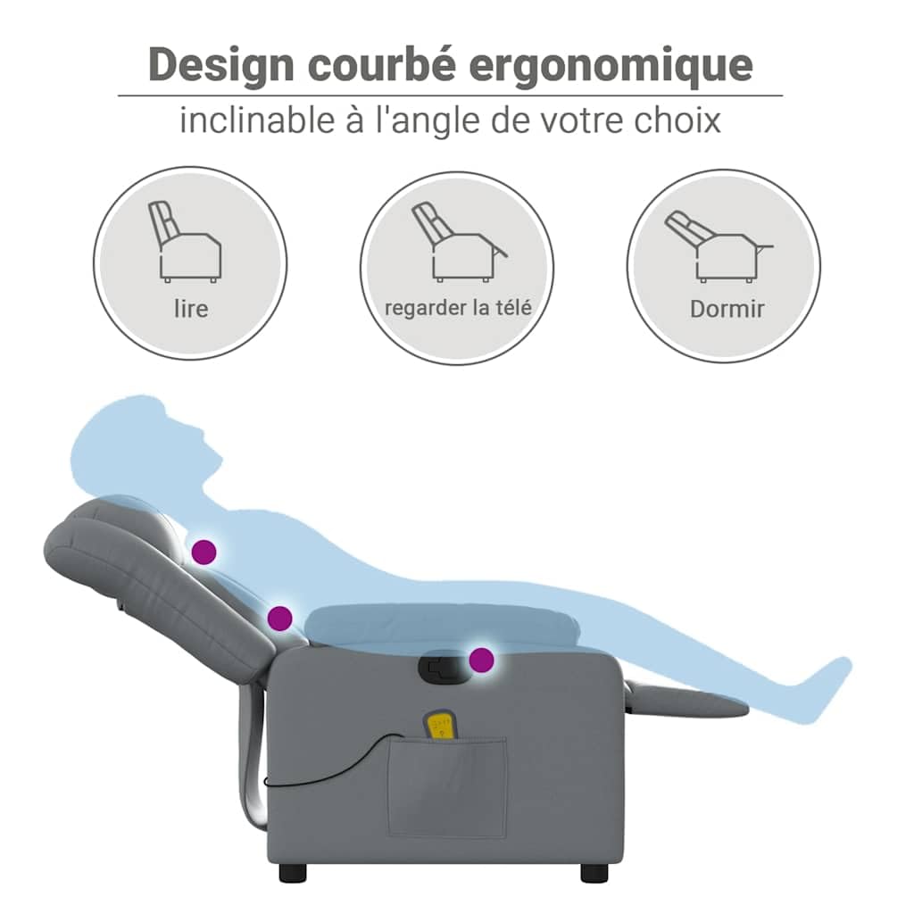 vidaXL Fauteuil de Massage Inclinable, Chaise avec Repose-Pieds, Siège avec Dossier et Accoudoirs Salle de Séjour, Moderne, Gris Similicuir