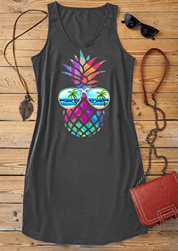 Image of Live Simple Coconut Tree Sleeveless Mini Dress Summer Beach Mini Dress Women's Summer Casual Sexy V Neck Mini Tank Dress