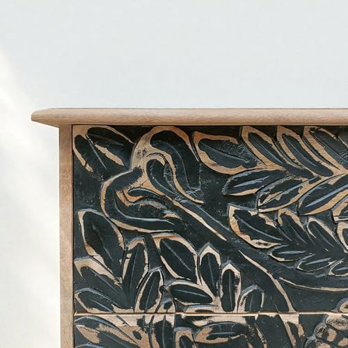 Image of The Attic Jodhpur Drawer Chest, Kitchen and Living Room Storage, Solid Wood, Natural + Black Matte Finish
