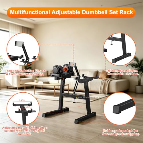 2026 NEW Adjustable Dumbbell Stand, Weight Rack with Phone Holder, 220LBS Capacity Alloy Steel, Easy Storage, Heavy Duty Dumbbell Rack for Home Gym（No Dumbbell, Rack Only） - image 3