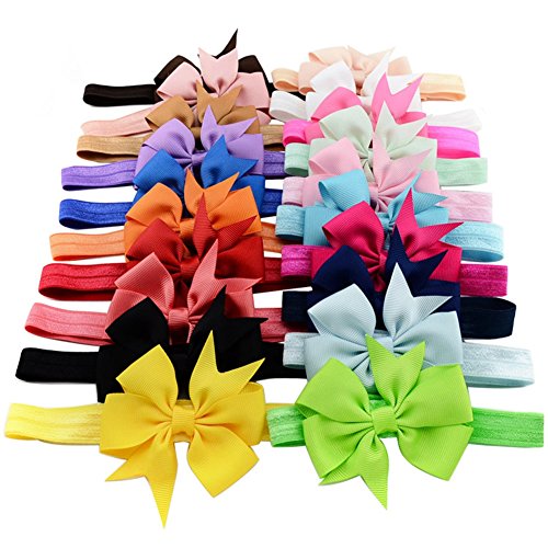 Image of 20pcs/lot 3 Inch Cute Kids Baby Girls headband Toddler Infant Chiffon Bowknot Headbands Solid Color Hair Bows Hair Band Accessories Christmas Gift