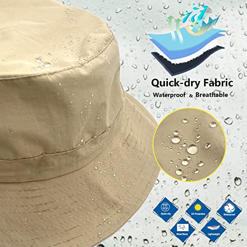 Image of woogwin Waterproof Bucket Rain Hat with Chin Strap Quick Dry Packable Boonie Sun Hat Safari Hat UV Protection
