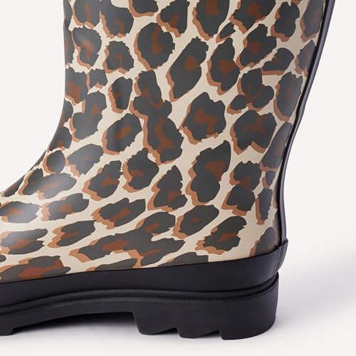 Amazon Essentials Women's Waterproof Tall Rain Boot with Adjustable Buckle, Leopard, 8 - 5
