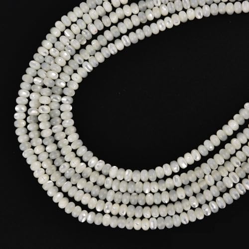 Image of HAAMIIQII Natural White Mother of Pearl Shell Beads 3x4mm Abacus Rondelle Shape Semi Precious Stone Loose Gemstone Beads for Jewelry Making Strand 15 Inch (145-148pcs)
