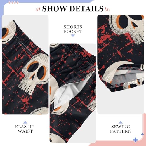 ZZXXB Retro Skull Print Boys Long Pants Soft Trousers Elastic Waist Kids Lounge Bottoms with Pockets S-XL4
