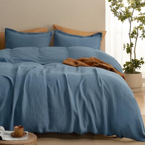 Housse De Couette King Size 100% Coton Mousseline - 3 Couches - Ultra Douce - Naturel