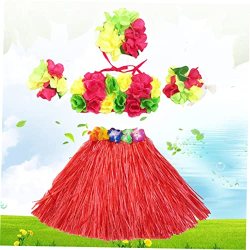BESTOYARD 5 Pçs Vestido Havaiano Flor Peruca Conjunto Roupas Biquíni Saia Vermelha Quadril Tons De T