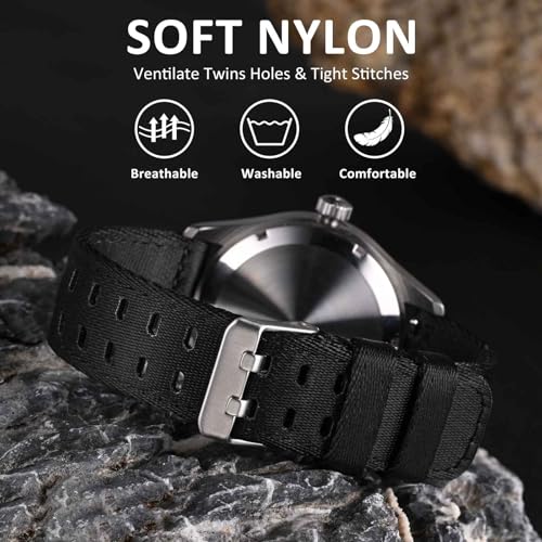 Image of WOCCI Double Holes Nylon Watch Bands, Silky Nylon Straps, Quick Release, Compatible Watch Lug Width 18mm 20mm 22mm