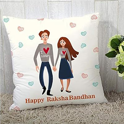 The Purple Tree Rakshabandhan Gift Printed Rakhi Cushion (16x16) - 1 pc, Rakhi Gift, Rakhi Gifts for Sister, Rakshabandh