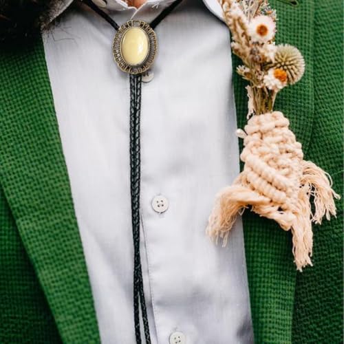 Image of AZORA Western Cowboy Bolo Tie Men Leather Necktie Leather Cord Turquoise Stone Bolo Ties for Men Women