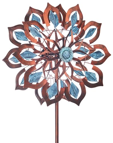 Kobolo Windrad Dekostecker Fiore | 61x23x213 cm | Metall | braun-blau...