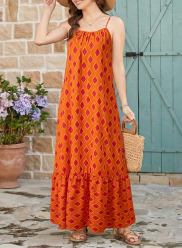 Image of Dokotoo Women Summer Dresses Scoop Neck Ruffle Flowy Boho Maxi Dress