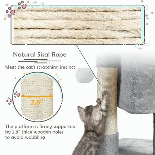 2-Level Cat Tree Condo Tower With Plush Perch, Light Gray #TOP2