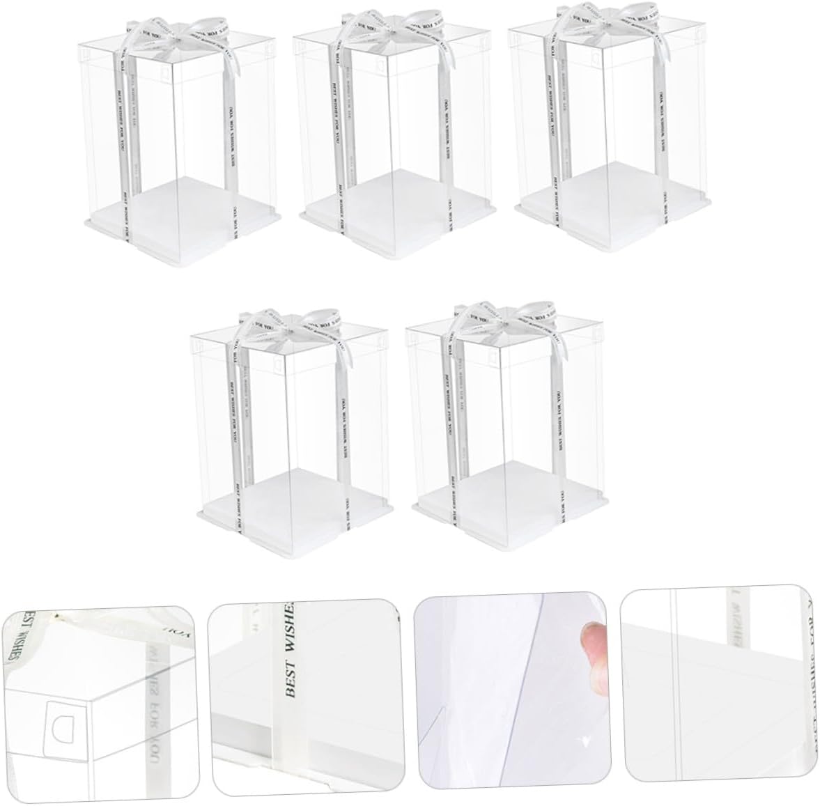 TOYANDONA 5pcs 8-inch Cake Boxes with Extra Height Food-grade Plastic Cake Storage Containers with Lid Square Holders for Birthday Parties and Packaging