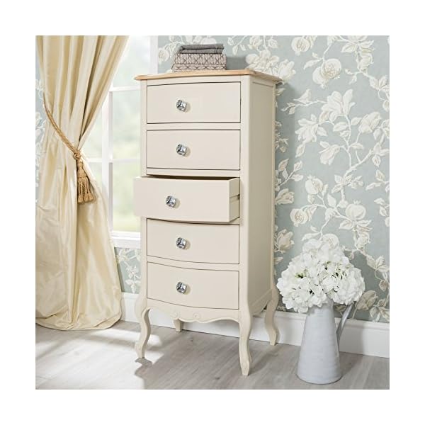 Juliette Tallboy with 5 drawers and crystal handles. French narrow chest of drawers. Choice of 2 colours. FULLY ASSEMBLED - Image 3