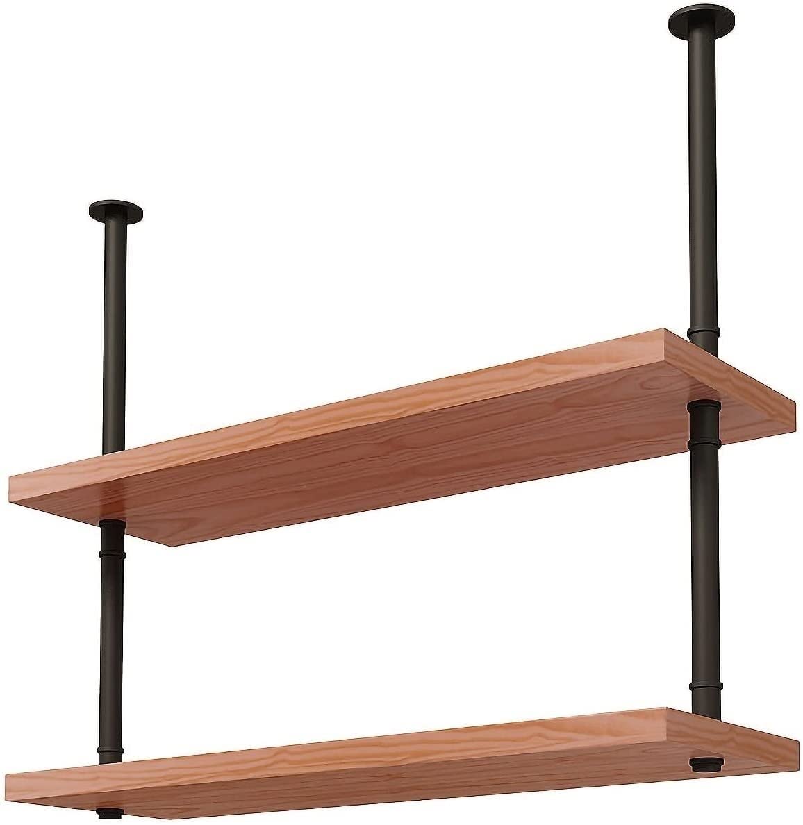 Étagère suspendue plafond noire 2 niveaux 120cm pour rangement cuisine