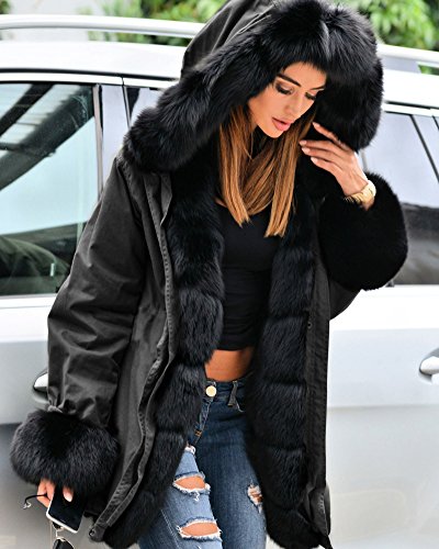 Roiii Women Thicken Warm Winter Coat Hood Parka Overcoat Long Jacket Outwear Black Medium Black Medium