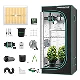MARS HYDRO 2.7x2.7 Grow Tent Kit for New Grower 150W TS1000 LED Grow Light, 32'x32'x63' 1680D High Reflective Mylar Grow Tent with 4inch Ventilation System, Grow Tent Clip Fan