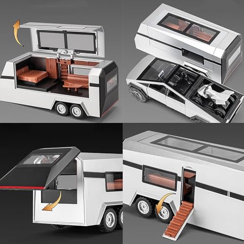 Image of 1:32 Scale Die-Cast CyberrTruck Pick-Up Trailer with 6 Openable Doors Pull Back Action,Lights & Music (Emerald Green)