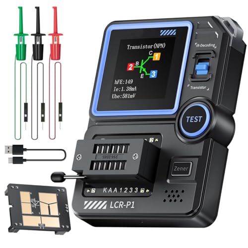 Jadeshay Transistor Tester, LCR-P1 Meter Multifunktionaler Transistor Kondensator Tester SMD Elektronikkomponententester für Kapazitäts-, Widerstands- und Transistortester Bauteiltester