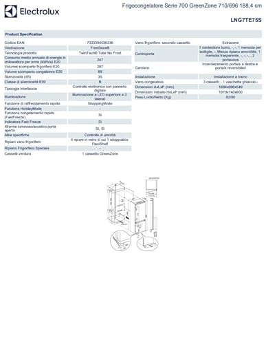 Electrolux LNG7TE75S Frigorifero Incasso - 5