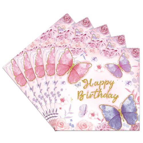 Wnddle 20 pcs Serviette Papier, Serviettes Papillon, fête d'anniversaire papillon Fille Anniversaire Déco de Table decoration, Serviette Papier Pour lesserviette papier décoration anniversaire
