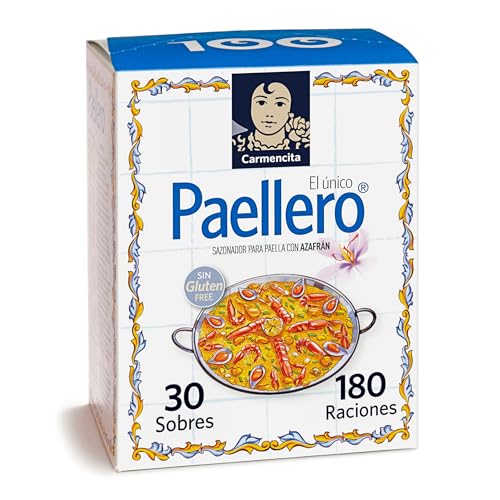 Sazonador para paella con azafrán Hacendado Paellero Carmencita Mezcla de Especias para Paella con Azafrán, Sin Gluten, 30 Sobres de 4g Ud., 180 Raciones - 120g