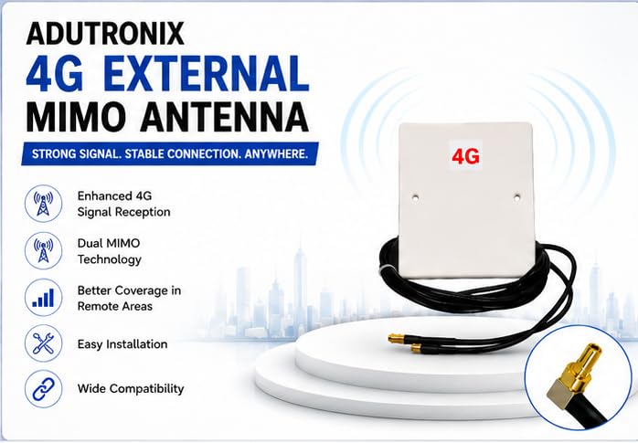 Image of AduTronix 4G External MIMO Antenna, White ABS, 28dBi Gain, Wireless Connectivity, 10W Power, CRC9 Connector, Solves Range Problem in Remote Area